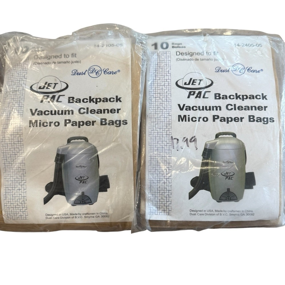 DustCare Jet Pac Backpack Vacuum Micro Paper Bags 14-2405-05 Lot 2 Packs 20 Bags